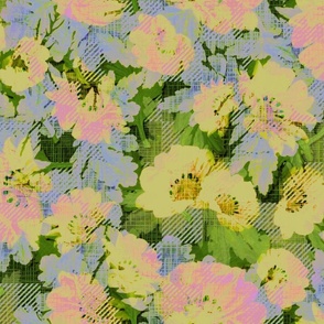 Idyllic Lemon Yellow Rose Pink Floral Fantasy, Vibrant Artistic Blooms, Enchanted Garden Escape, Bohemian Floral Delight, Romantic Garden Escape, Colorful Pink Flowers Art, Whimsical Floral, Vibrant Garden Wonderland, Modern Artistic Yellow Flower Blooms