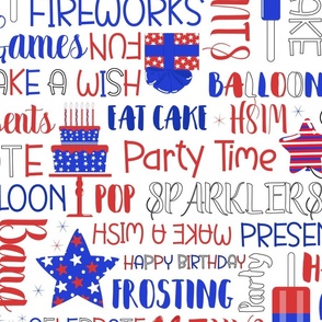 4th of July Birthday Words- Large Scale