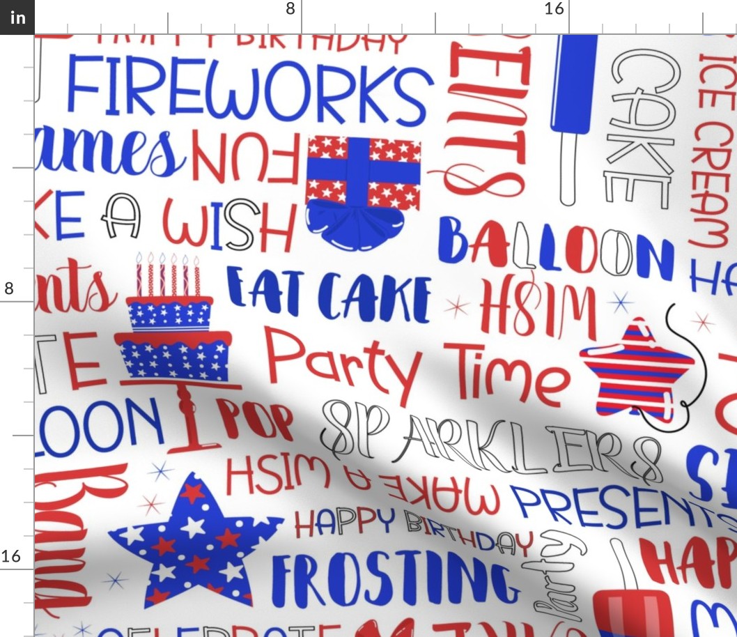 4th of July Birthday Words- Large Scale