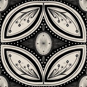 Cleo Vintage Glamour - Art Deco - Art Nouveau - Tessellation - Black and Beige Clay - Earth Tones -Medium