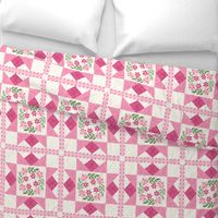 Quilted Star with Floral Mock Applique  Center Cheater Quilt