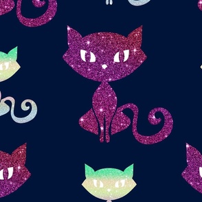 Glitter Cat in Navy PNG
