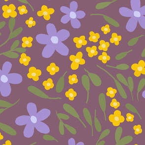 Hand-Drawn Purple and Yellow California Wildflower Botanical Art for Home Decor, Fabric, and Wallpaper