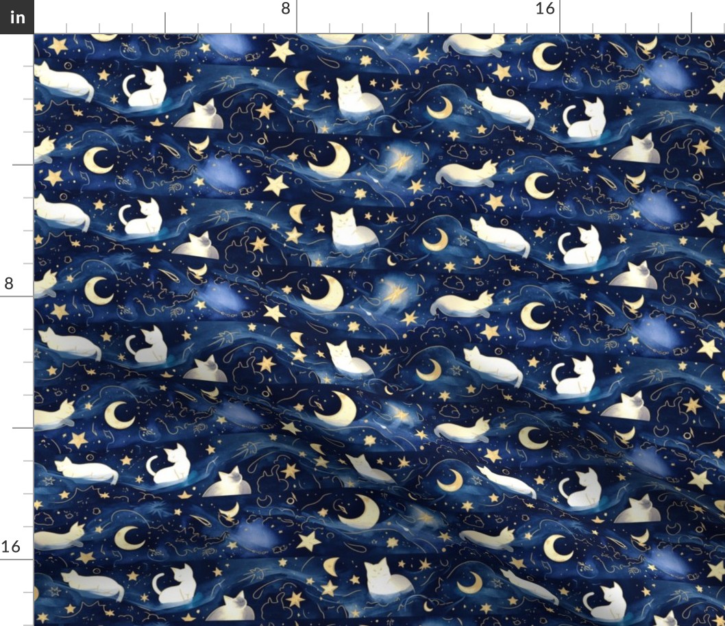 Cat Silhouettes in Enchanted Night Sky, Watercolor design