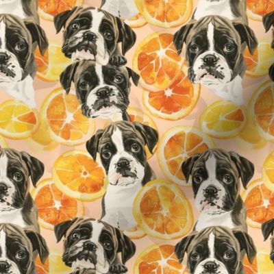 Cute Watercolor, Boxer Puppies and Orange Slices