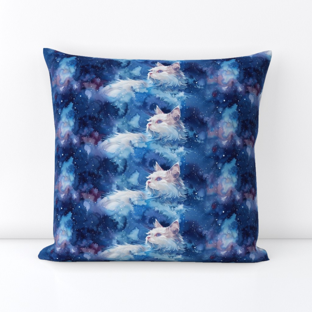 Whimsical Watercolor Wash, Ragdoll Cat in the Night Sky, Abstract