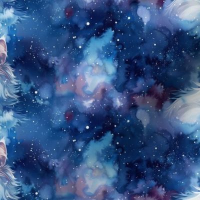 Whimsical Watercolor Wash, Ragdoll Cat in the Night Sky, Abstract