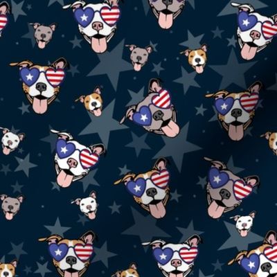 PATRIOTIC PITBULL - 4TH OF JULY DOGS - RED WHITE BLUE on Navy