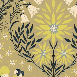 LARGE | Alpine Flora Romance: Vintage Botanicals in Modern Elegant Style - mustard