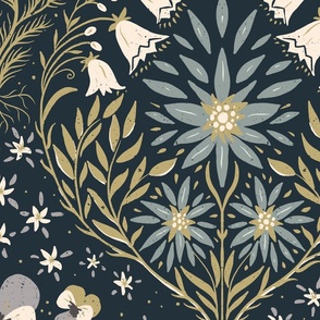LARGE | Alpine Flora Romance: Vintage Botanicals in Modern Elegant Style - midnight blue