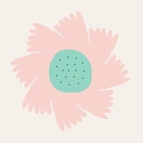 Small - simple , modern graphic floral print for fabric in pastel pink and mint on off-white