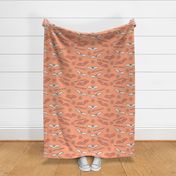 Kitschy-peach-orange-beige-flying-Halloween-bats-on-a-peach-background-with-cobwebs-and-lines-XL-jumbo