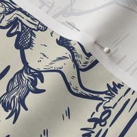 Western alien abduction Toile De Jouy Pattern , funny western ufo WB24 large scale navy 