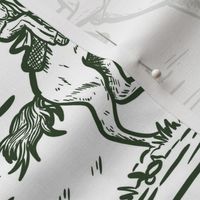 Western alien abduction Toile De Jouy Pattern , funny western ufo WB24 large scale forest green and white