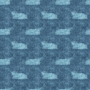 (S) Highland cows block print textured indigo blue denim