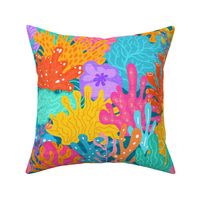 Colorful Coral Reef-  multi colored bright beautiful underwater corals, nautical coastal aquatic summer beach joyful playful design
