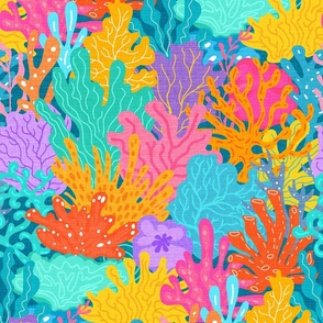 Colorful Coral Reef-  multi colored bright beautiful underwater corals, nautical coastal aquatic summer beach joyful playful design