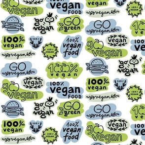 go vegan colorful doodle badge pattern on white background