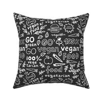 go green go vegan monochrome doodle pattern on dark background