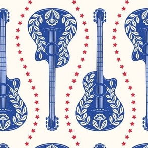 Medium | Guitars + Stars | American Flag USA Red Creamy White and Blue Guitar