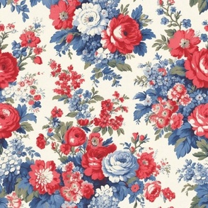 Blue and red flowers,roses,vintage flowers, shabby red white and blue