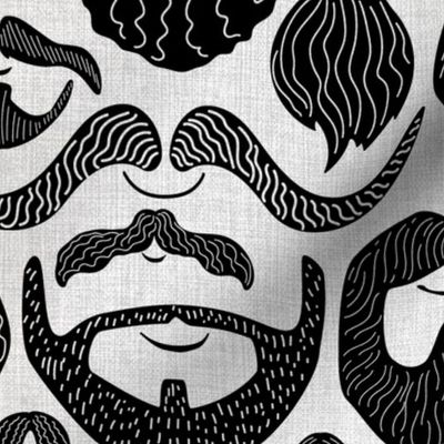 Let it grow - beards and mustaches- black and white vintage style design with various hand drawn beard and mustache styles