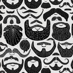 Let it grow - beards and mustaches- black and white vintage style design with various hand drawn beard and mustache styles