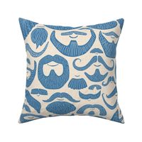 Let it grow - beards and mustaches- pale blue and off white  vintage style design with various hand drawn beard and mustache styles