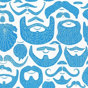 Let it grow - beards and mustaches- sky blue and off white  vintage style design with various hand drawn beard and mustache styles