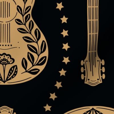 Large | Guitars + Stars | Black & Golden Brown Guitar