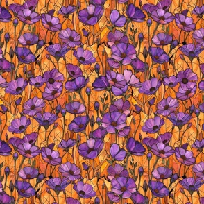 M violet poppies on orange T332