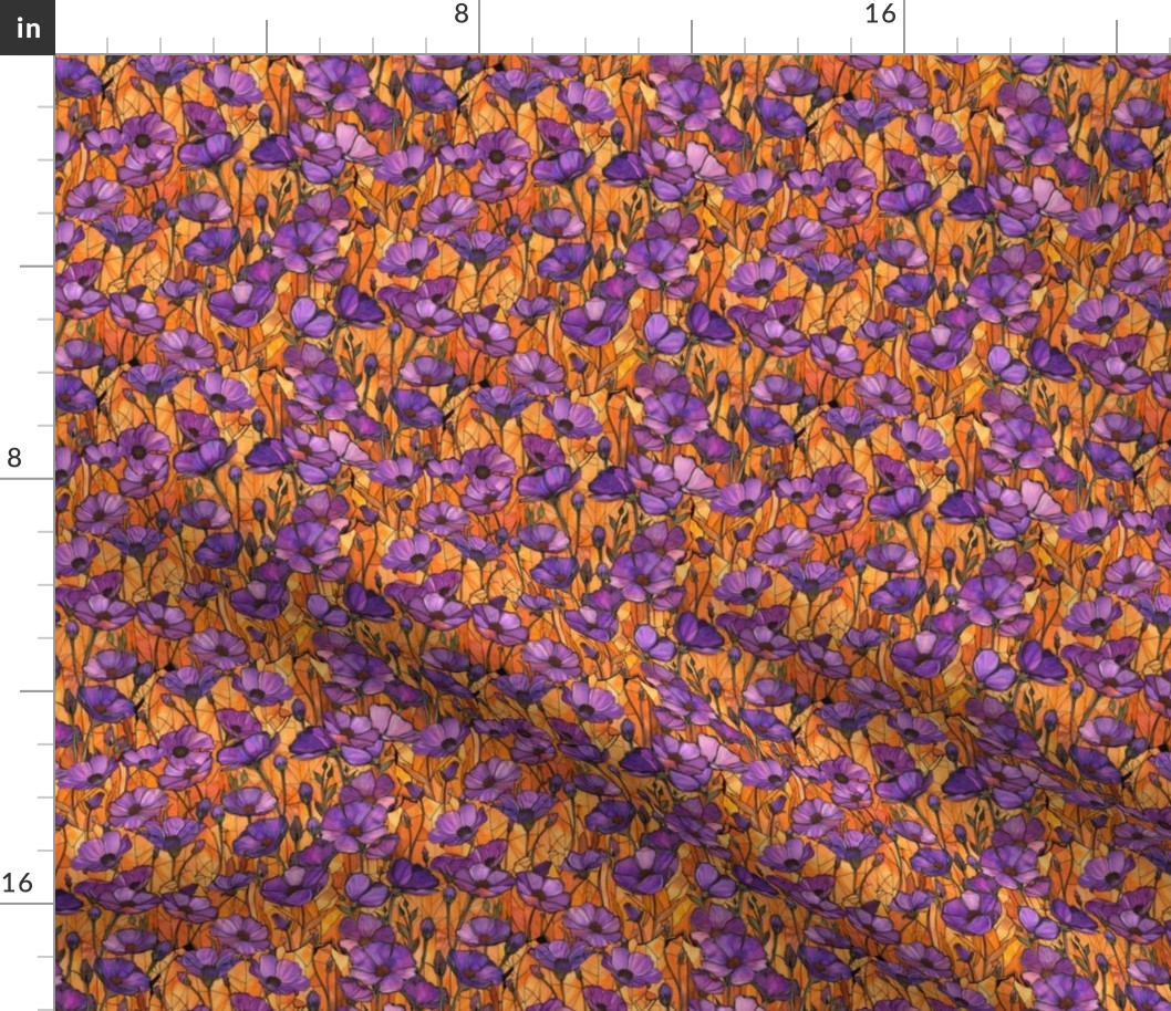 XS violet poppies on orange T332