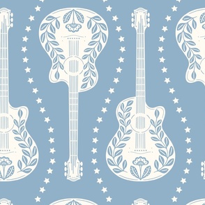Large | Guitars + Stars | Cornflower Blue & Creamy White