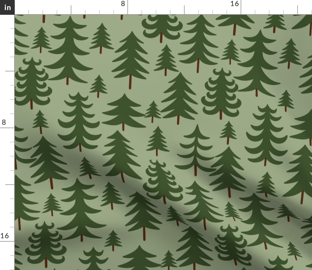 (M) Christmas trees on green natural Christmas