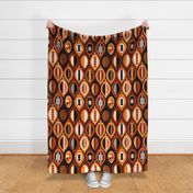 Cacao Pods in earthy brown rust terracotta beige color palette- funky geometric modern retro revival design with cocoa fruits and beans- on brown linen background