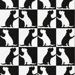  doggie checks - black and white checkerboard with cute dog giving a paw 