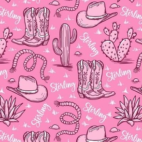 vintage western cowgirl toile ,western boots hot pink  WB24 small scale custom work - Sterling 