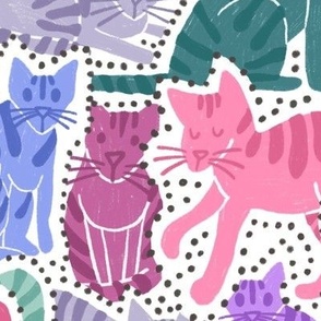 Adorable Cat Illustration Crowded Pattern in Bright Colors – Medium scale
