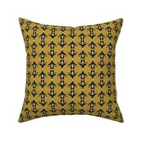 Geometric antique greek ornament in black on goldenrod yellow background