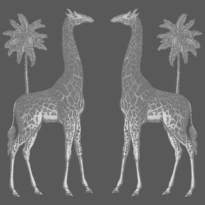 Vintage Giraffes and Palm Trees - monochromatic gray