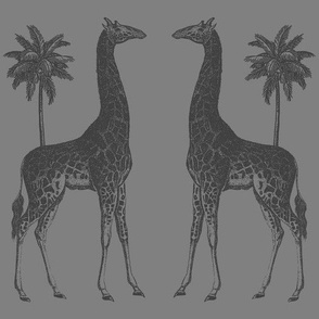 Vintage Giraffes with Palm Trees - in Gray Monochrome