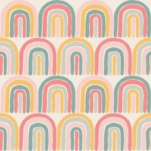 Rainbows in a row_retro pink, yellow, green