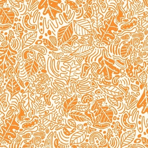 ORANGE FOREST LEAVES | 24” |  leaves and organic shapes in this forest floor foliage pattern on off-white background