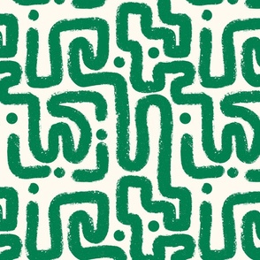 WORM LABYRINTH | 24"" | Abstract and textured labyrinth lines pattern in bottle green on off-white background