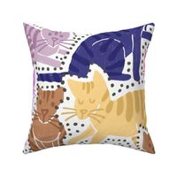 Adorable Cat Illustration Crowded Pattern in Bright Colors with Dark Blue – Big scale