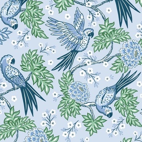 parrot garden/blue with green/large