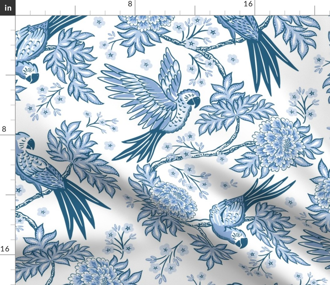 parrot garden/blue and white/large