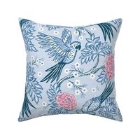 parrot garden/blue with pink/large