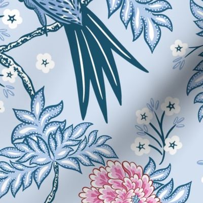 parrot garden/blue with pink/large