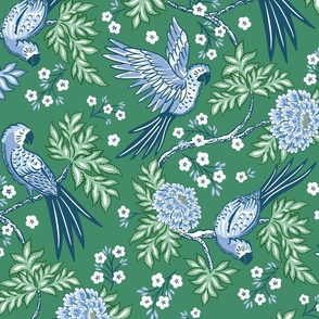 parrot garden/green and blue/large